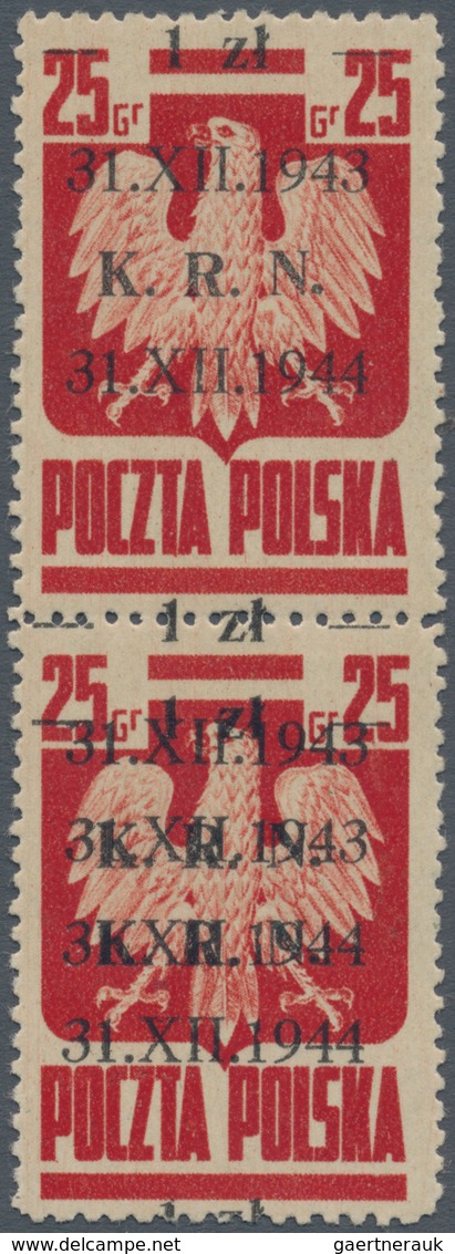 01561 Polen: 1944: Goznak Issue With K.R.N. Overprint. Vertical Pair, The Lower Stamp With DOUBLE Overprin - Brieven En Documenten