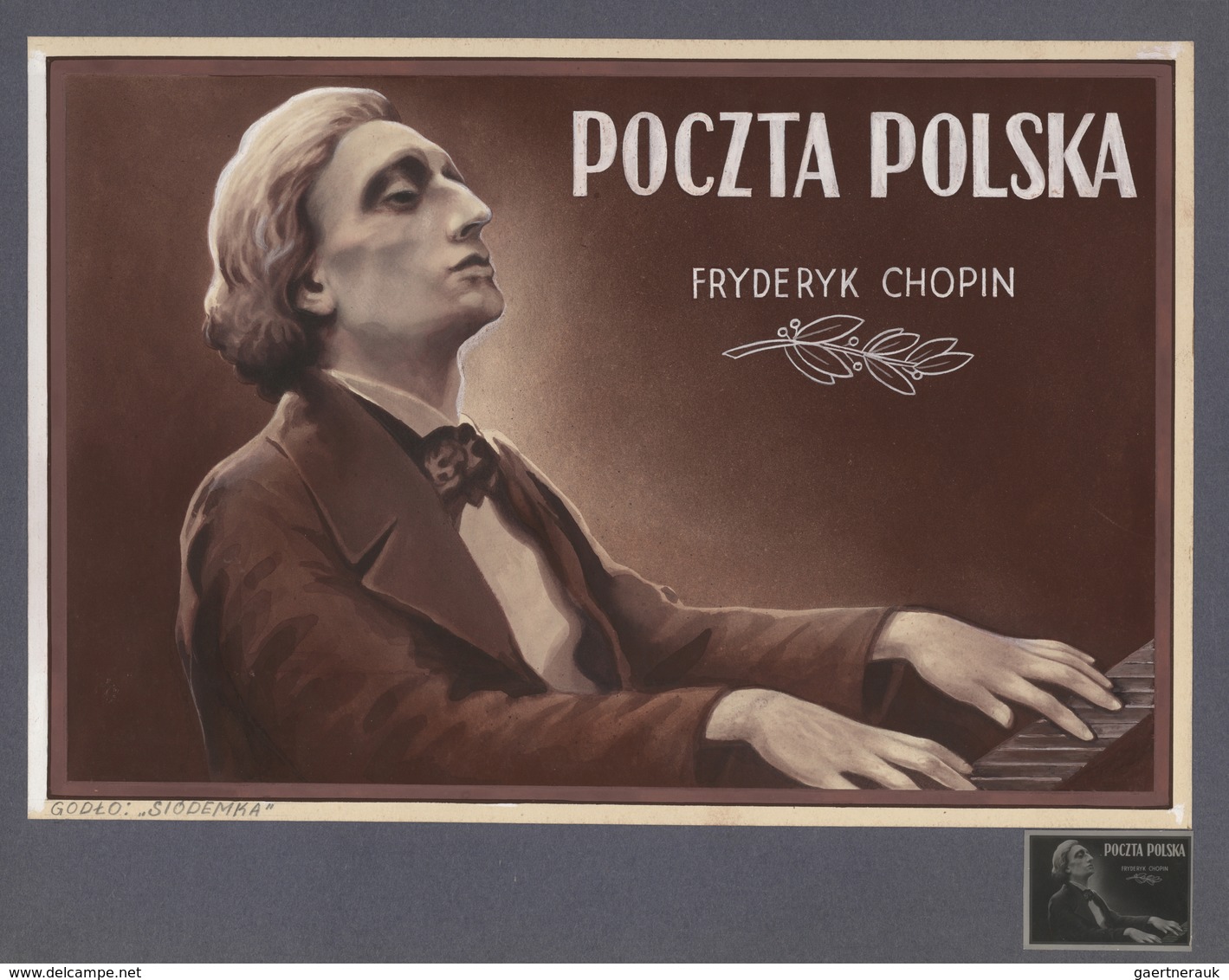 01568 Polen: 1946: Project Of An Unissued Stamp "Frederyk Chopin". Hand Painted In Gouache Technic On Cart - Lettres & Documents