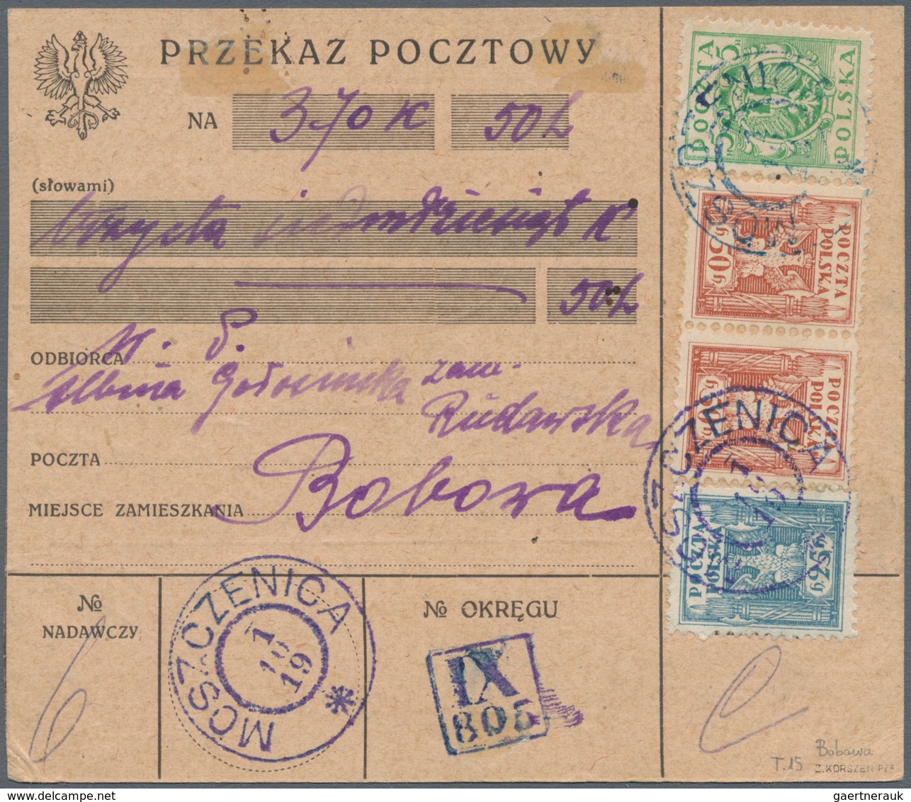 01572 Polen - Lokalausgaben 1915/19: 1919/1923 (ca): 132 Postal Orders Franked With Postage Due Stamps Fro - Autres & Non Classés