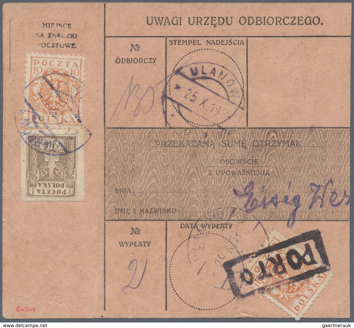 01572 Polen - Lokalausgaben 1915/19: 1919/1923 (ca): 132 postal orders franked with postage due stamps fro