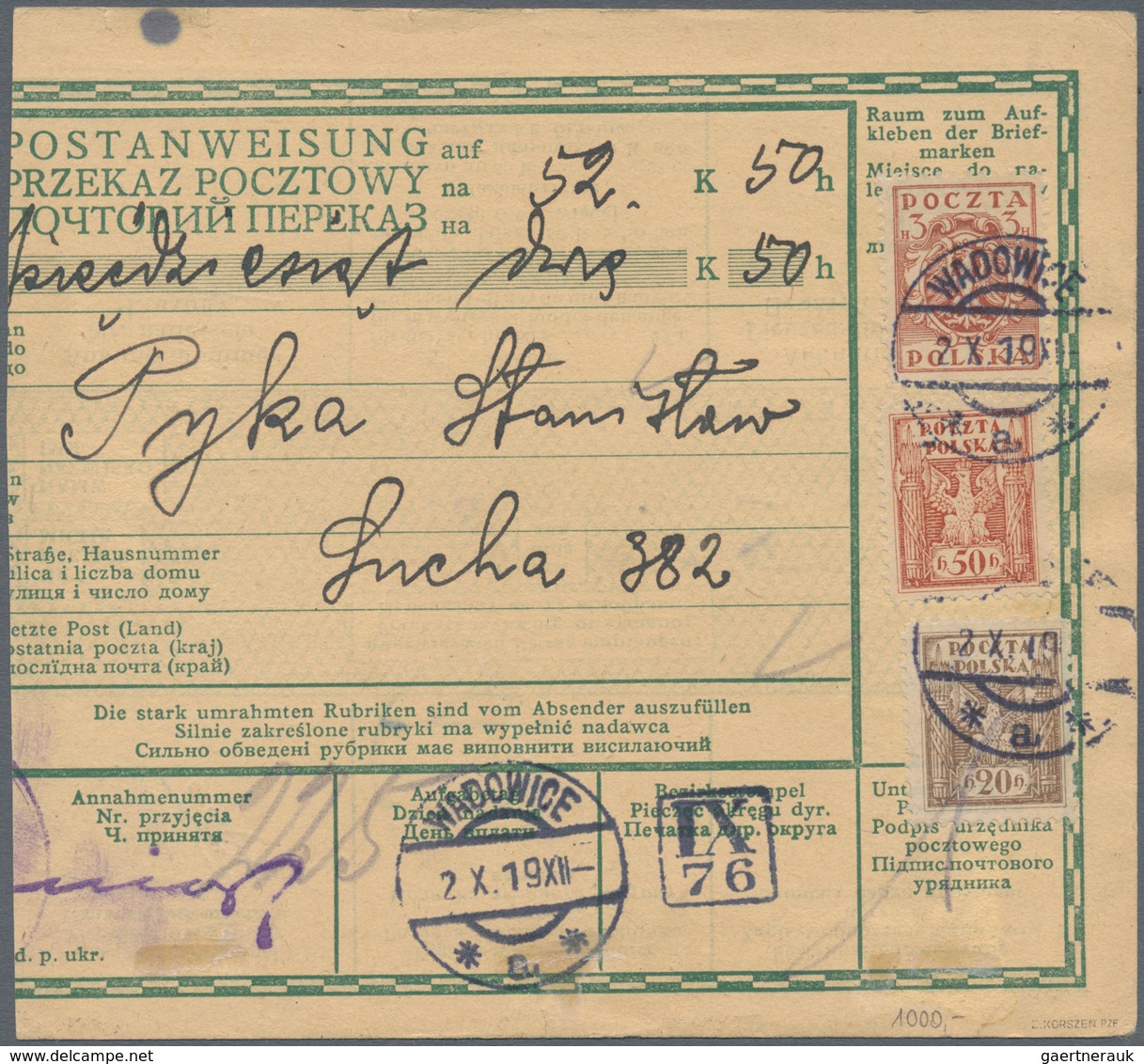 01572 Polen - Lokalausgaben 1915/19: 1919/1923 (ca): 132 postal orders franked with postage due stamps fro