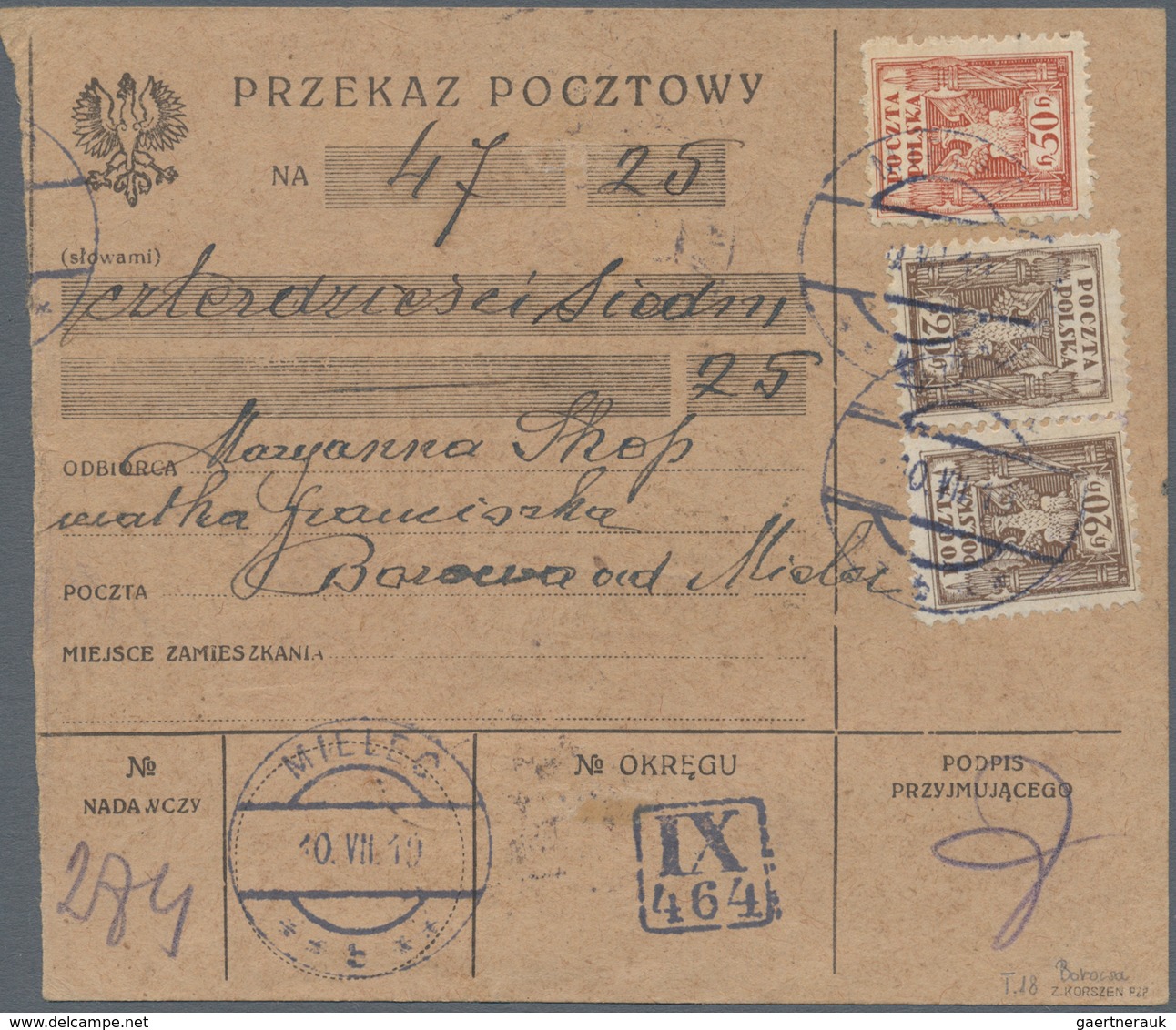 01572 Polen - Lokalausgaben 1915/19: 1919/1923 (ca): 132 postal orders franked with postage due stamps fro