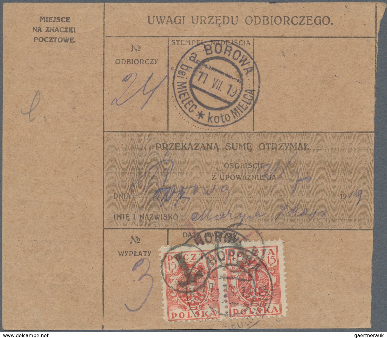 01572 Polen - Lokalausgaben 1915/19: 1919/1923 (ca): 132 postal orders franked with postage due stamps fro