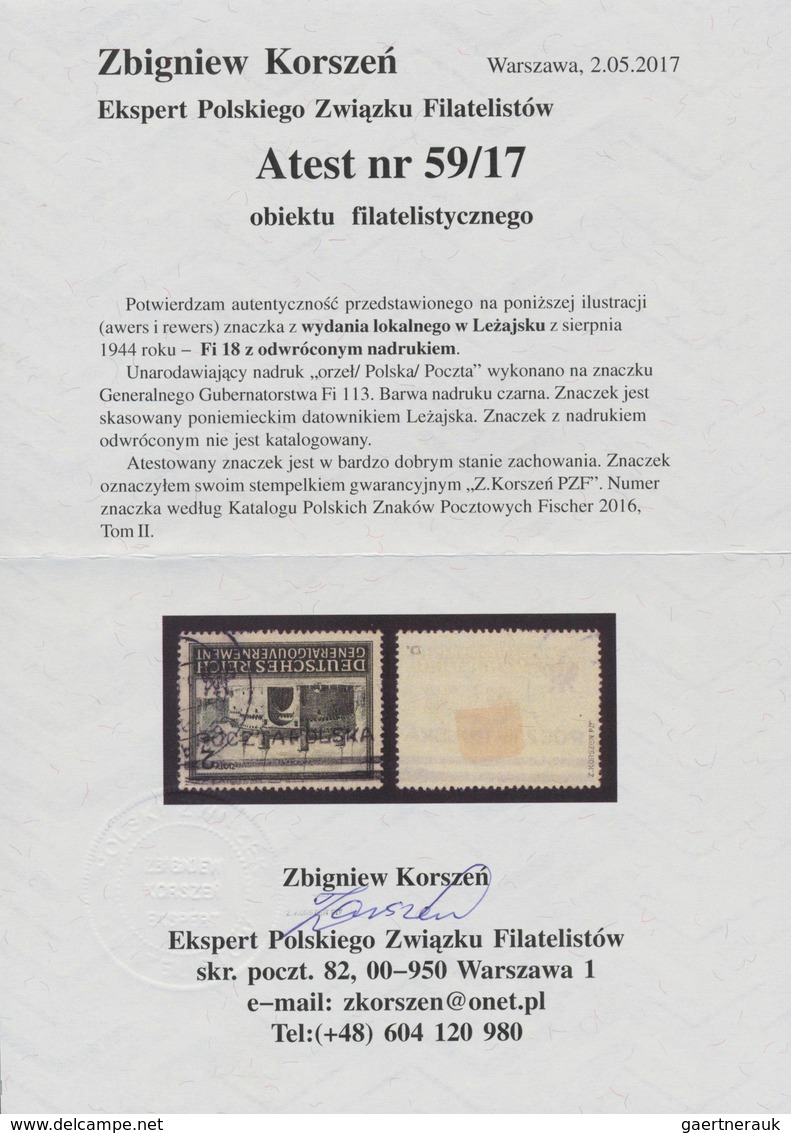 01574 Polen - Lokalausgaben 1944/45: 1944 LEZAJSK: 2 Zloty With INVERTED OVERPRINT "Eagle / POCZTA POLSKA" - Other & Unclassified