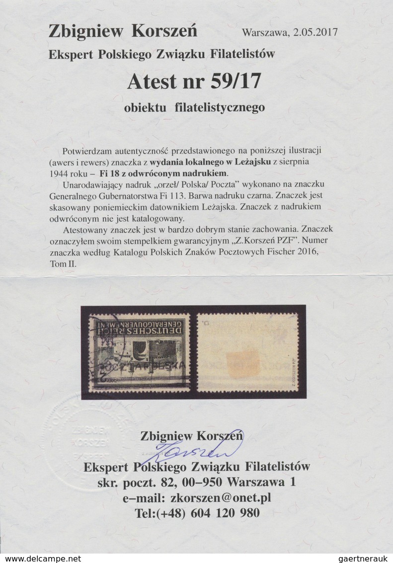 01574 Polen - Lokalausgaben 1944/45: 1944 LEZAJSK: 2 Zloty With INVERTED OVERPRINT "Eagle / POCZTA POLSKA" - Autres & Non Classés
