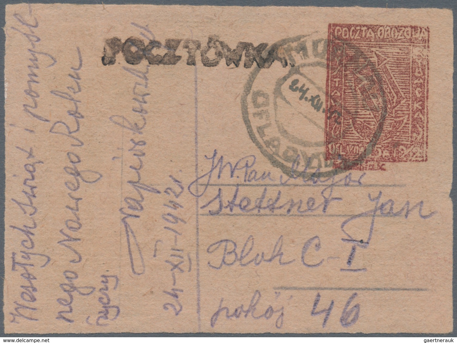 01577 Polen - Lagerpost: Murnau: 1942, 24. DEC.: FISCHERY EXHIBITION Postal Stationery Card, With Red-brow - Andere & Zonder Classificatie