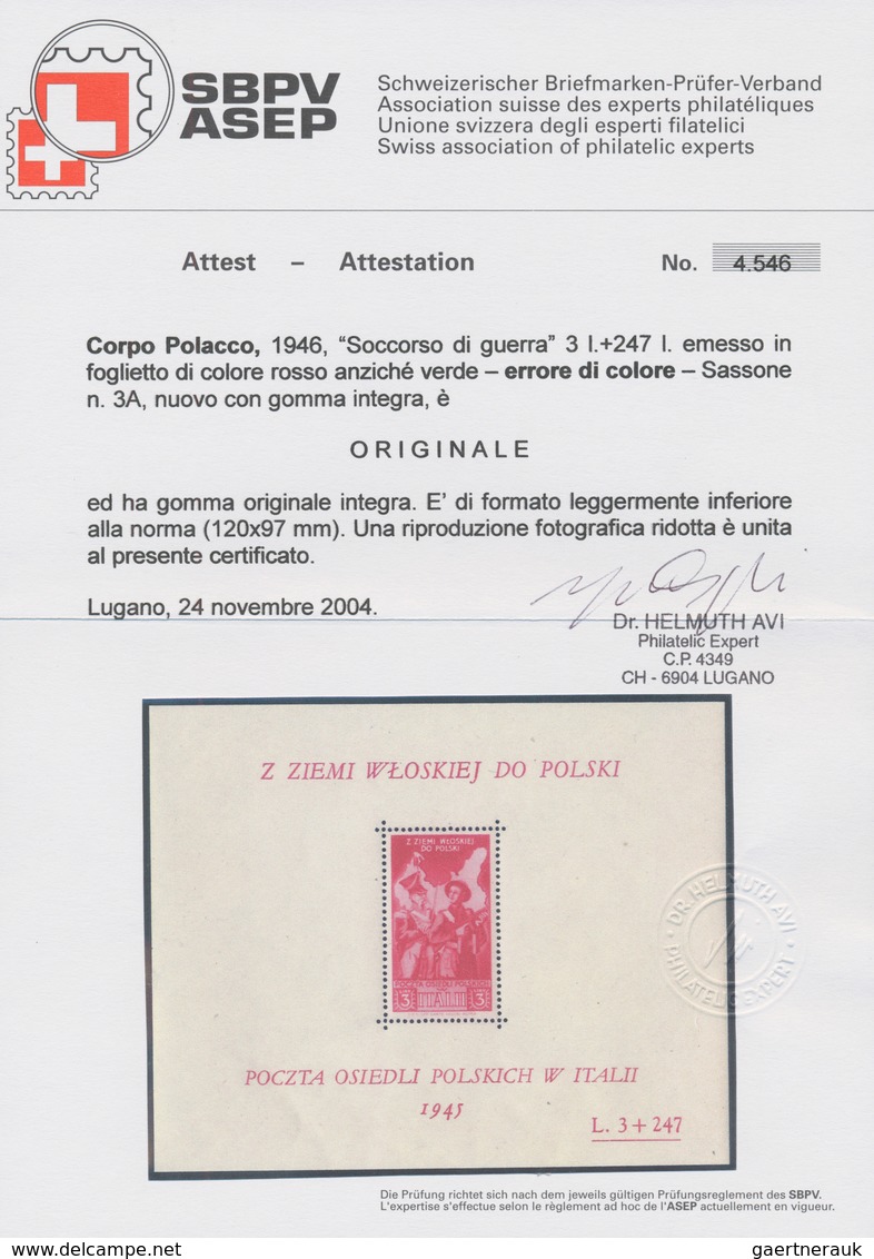 01579 Polen - Besonderheiten: 1946, Polish Corps In Italy, 3l.+247l. Red, Colour Error, Souvenir Sheet, Un - Autres & Non Classés