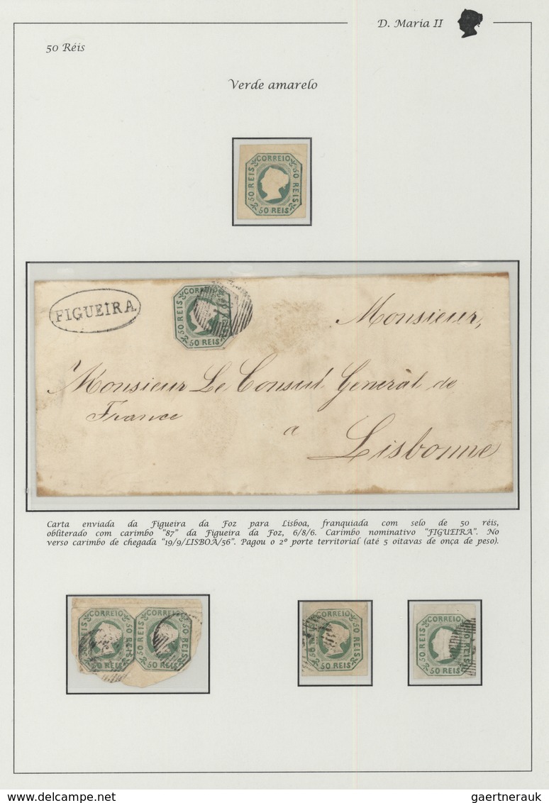 01581 Portugal: 1853: 50 Rs. Single Mint , Two Userd Stamps And A Fragment With Two 50 Rs Stamps; Also A L - Lettres & Documents