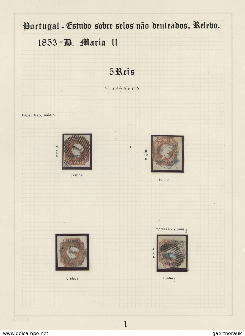 01586 Portugal: 1853/1864, Specialised Exhibit Collection Of Embossed First Issues On Apprx. 70 Album Page - Briefe U. Dokumente