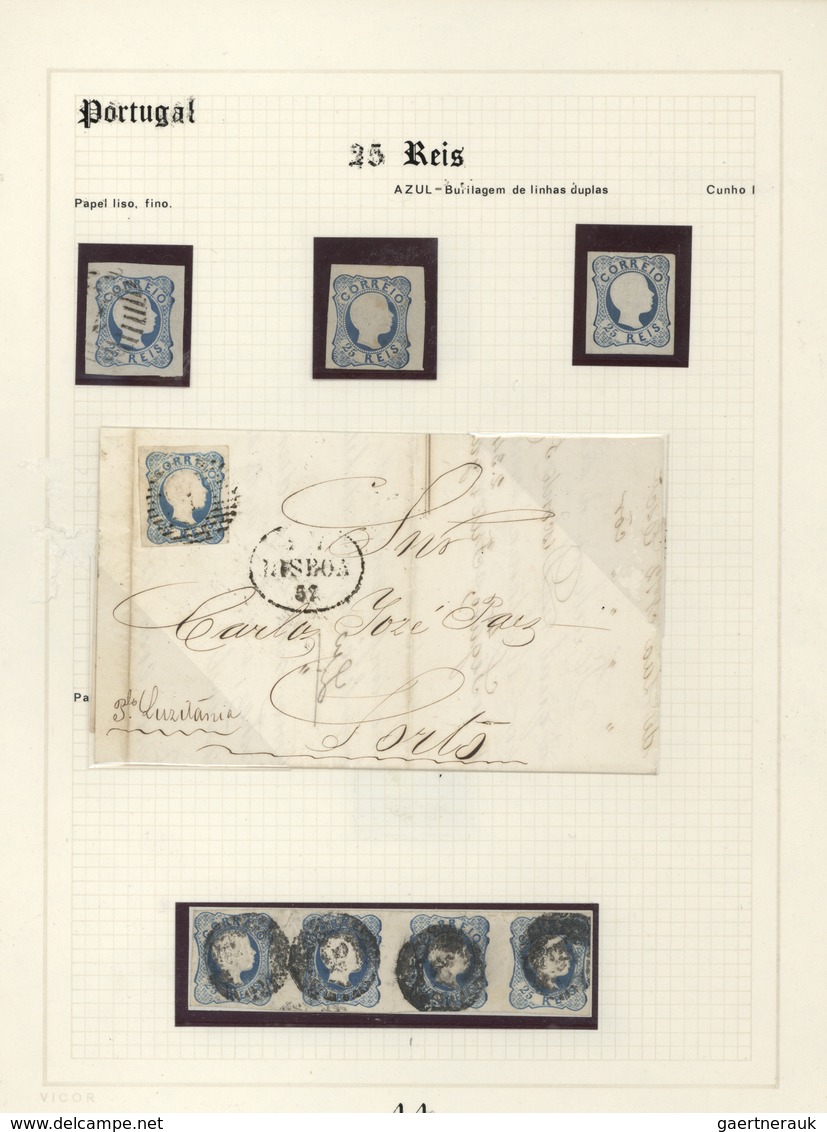 01586 Portugal: 1853/1864, specialised exhibit collection of embossed first issues on apprx. 70 album page