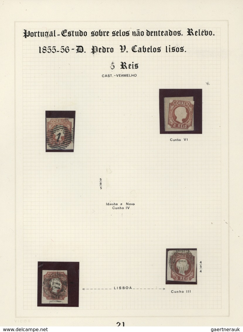 01586 Portugal: 1853/1864, specialised exhibit collection of embossed first issues on apprx. 70 album page