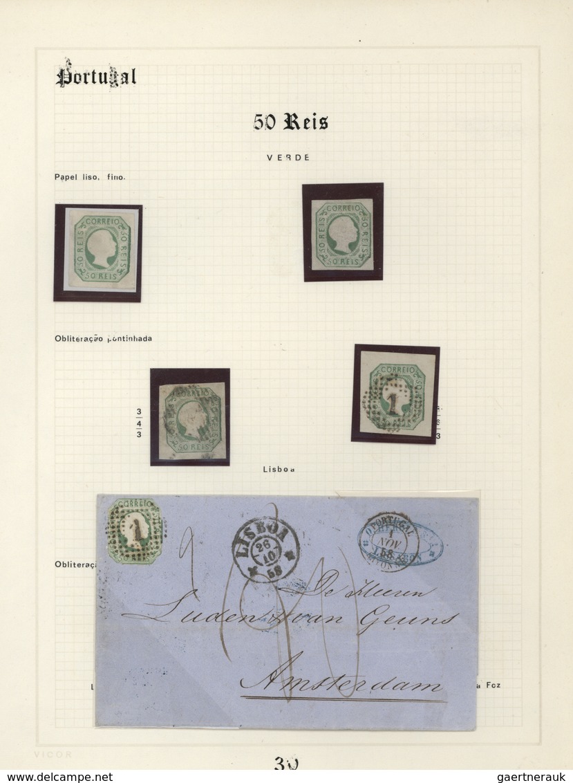 01586 Portugal: 1853/1864, specialised exhibit collection of embossed first issues on apprx. 70 album page