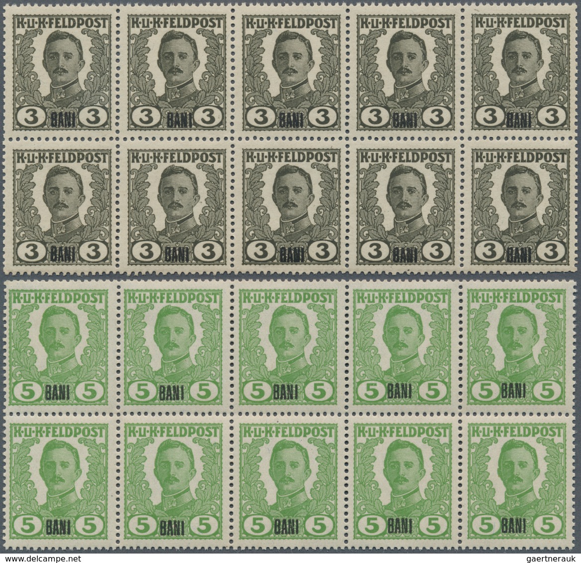 01589 Rumänien - Besonderheiten: 1918 UNISSUED Austrian-Hungarian Field Post 'King Karl I.' set overprinte