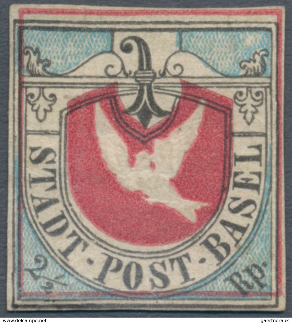 01612 Schweiz - Basel: 1850 'Basler Taube' 2½ Rp. Schwarz/blau/karmin, Ungebraucht MIT GUMMI (Falz Und Fal - 1843-1852 Timbres Cantonaux Et  Fédéraux