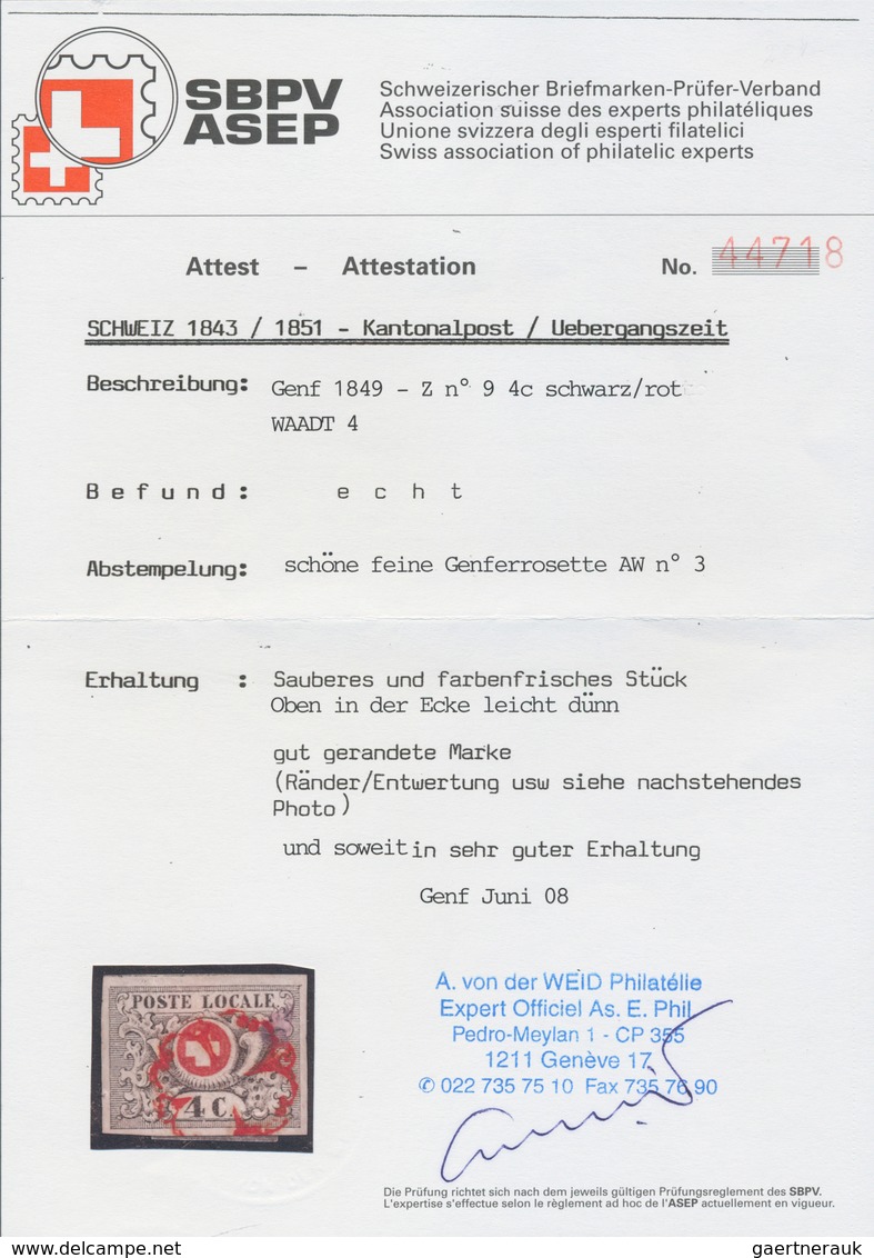 01614 Schweiz: 1849, 4C. "WAADT", (Mi.Nr. 1), Voll- Bis Breitrandiges Prachtstück Mit Schöner Genfer Roset - Ungebraucht