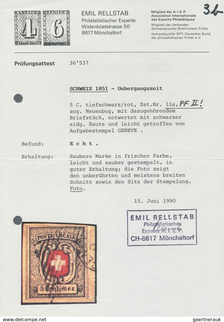 01616 Schweiz: 1851, 5 C. "Neuenburg" (Mi.Nr. 3 II), Voll- Bis Meist Breitrandiges Kab.Stück Mit Der Abart - Ungebraucht