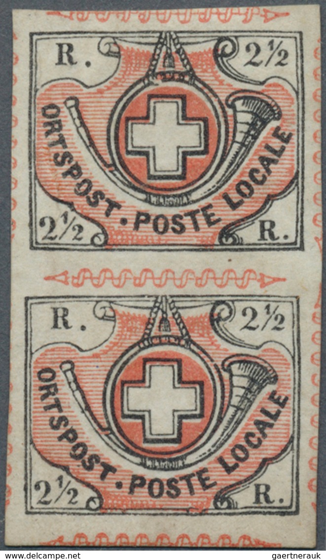 01617 Schweiz: 1850 'Winterthur' 2½ Rp. Schwarz/rot, SENKRECHTES PAAR Der Typen 42 Und 47, UNGEBRAUCHT Ohn - Neufs