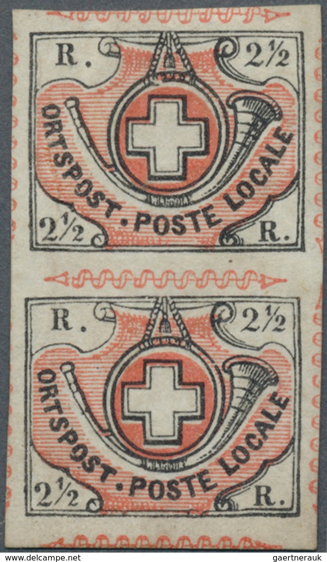 01617 Schweiz: 1850 'Winterthur' 2½ Rp. Schwarz/rot, SENKRECHTES PAAR Der Typen 42 Und 47, UNGEBRAUCHT Ohn - Ongebruikt