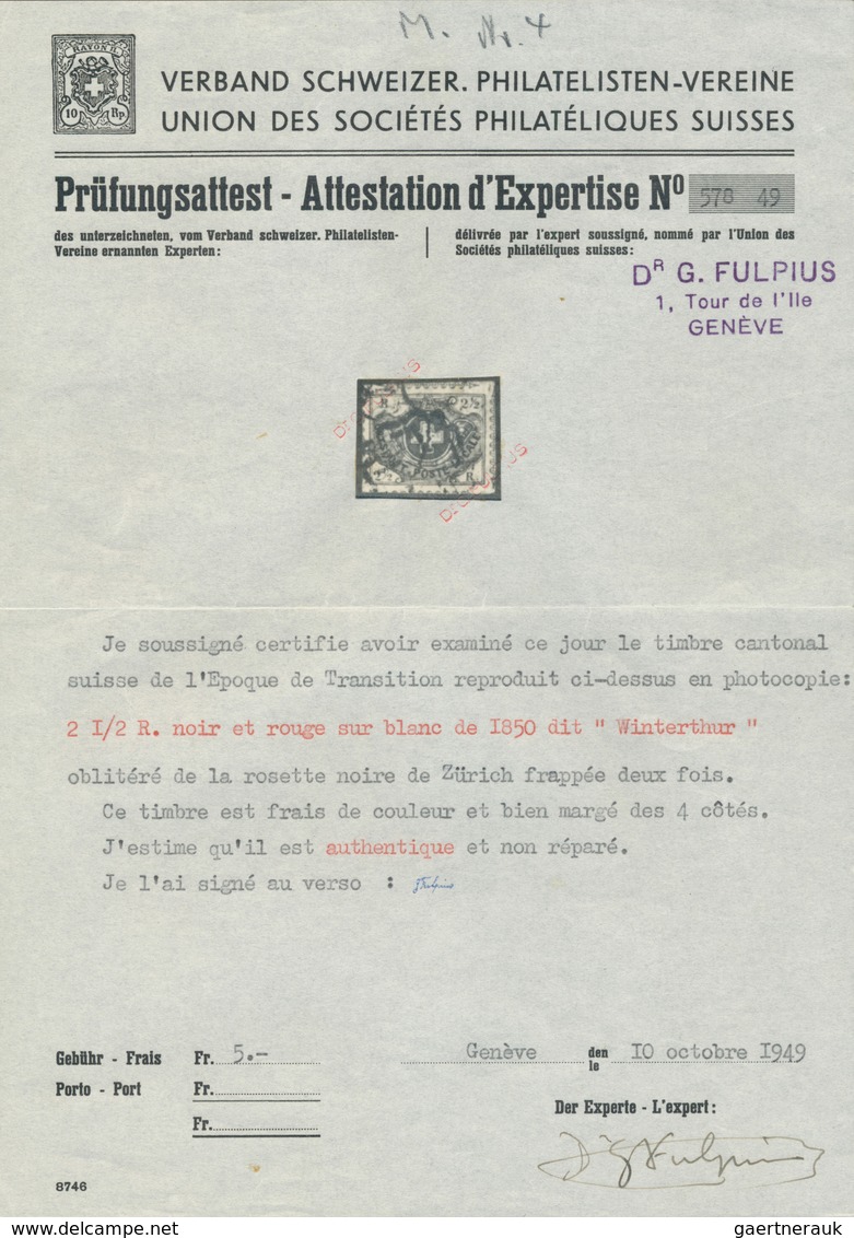 01618 Schweiz: 1850, 2 ½ Rp. "Winterthur" (Mi.Nr. 4), Voll- Bis Breitrandiges Kabinettstück Mit Schwarzer - Ungebraucht