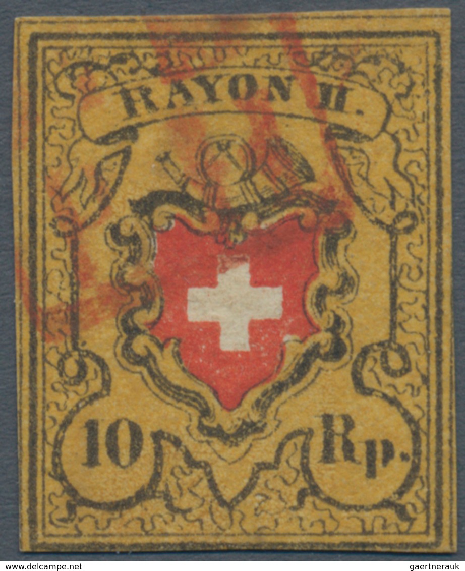 01621 Schweiz: 1850 Rayon II 10 Rp. Schwarz/rot/gelbocker, Sogenannte "Tabakbraun", Type 28 Vom Stein A1-U - Unused Stamps