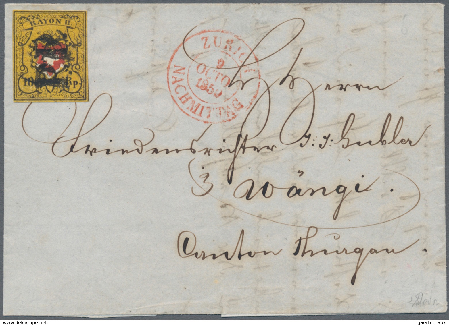 01623 Schweiz: 1850 Rayon II 10 Rp. Schwarz/rot/gelbocker, Sogenannte "Tabakbraun", Type 40 Vom Stein A1-U - Ungebraucht