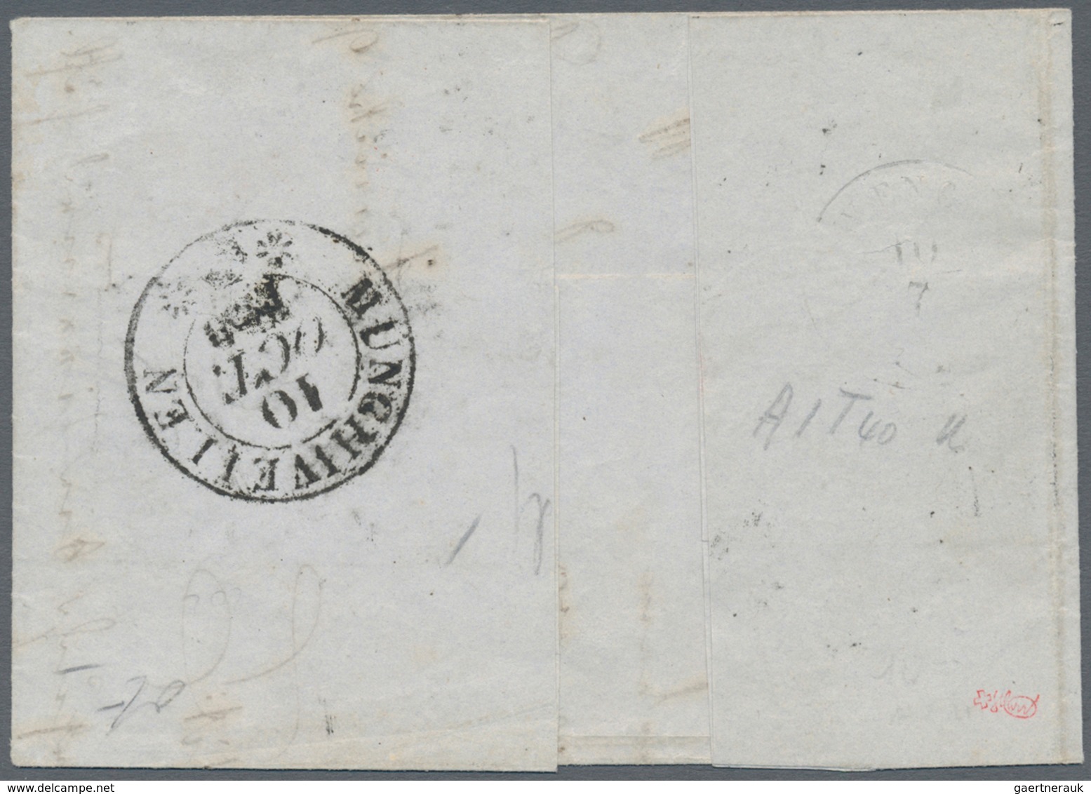 01623 Schweiz: 1850 Rayon II 10 Rp. Schwarz/rot/gelbocker, Sogenannte "Tabakbraun", Type 40 Vom Stein A1-U - Unused Stamps