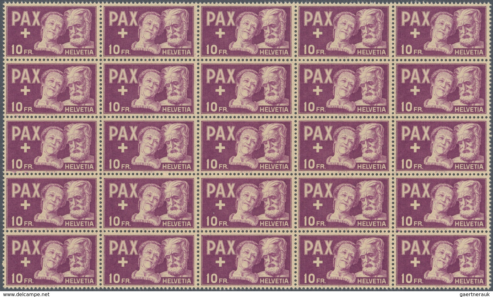 01627 Schweiz: 1945 PAX: Kompletter Satz In Bogenteilen Zu 25 Marken (5x5), Teils Mit Bogenrändern, Tadell - Unused Stamps