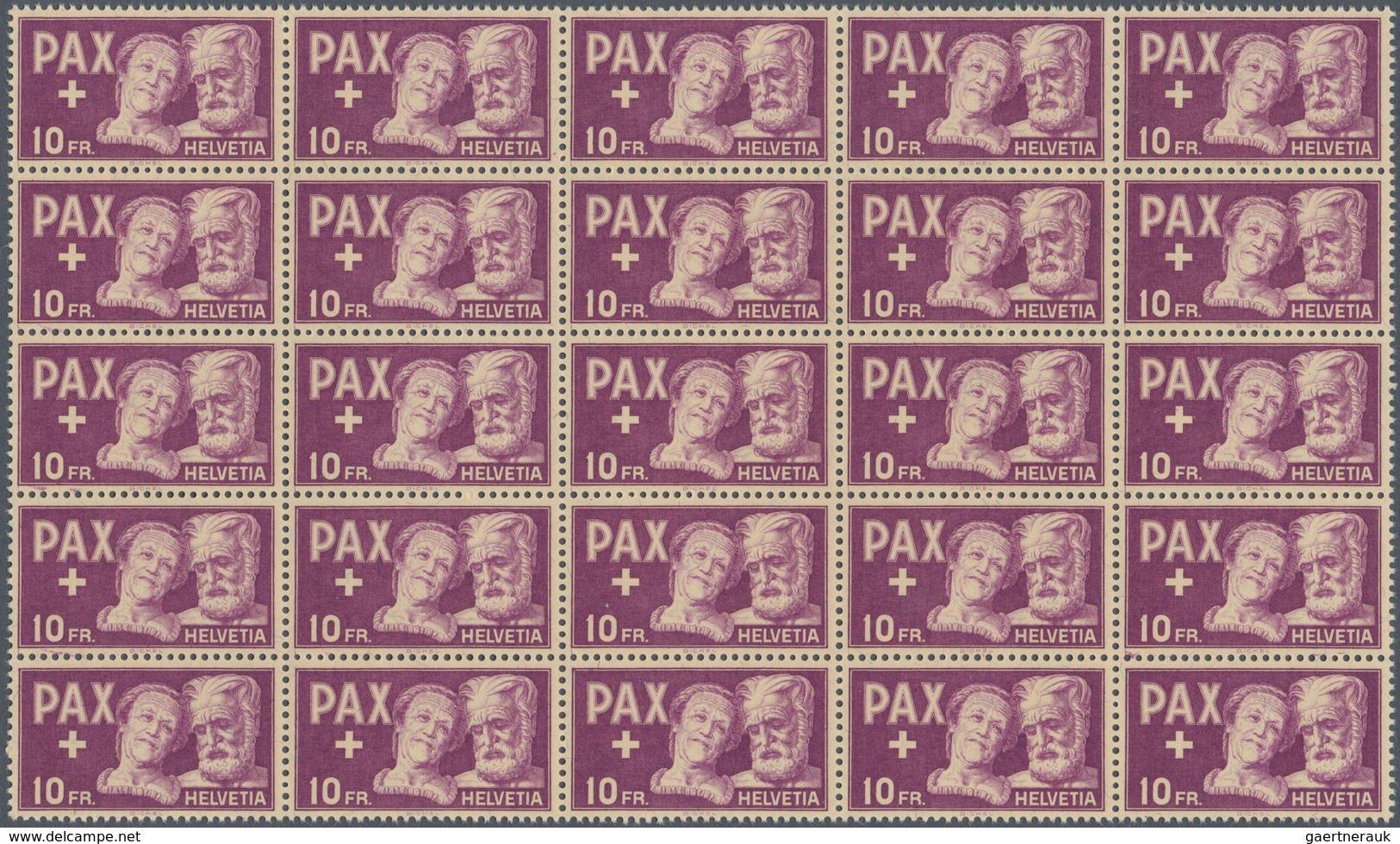 01627 Schweiz: 1945 PAX: Kompletter Satz In Bogenteilen Zu 25 Marken (5x5), Teils Mit Bogenrändern, Tadell - Ongebruikt