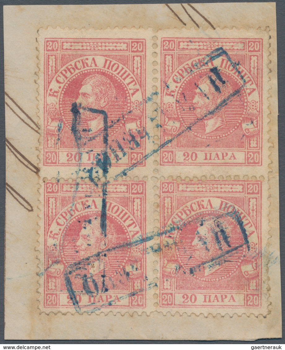 01630 Serbien: 1866, 20 Pa, Perf 12½, Vienna Printing, Blue Framed Cancels. A Rarity, One Of The Four Reco - Serbie