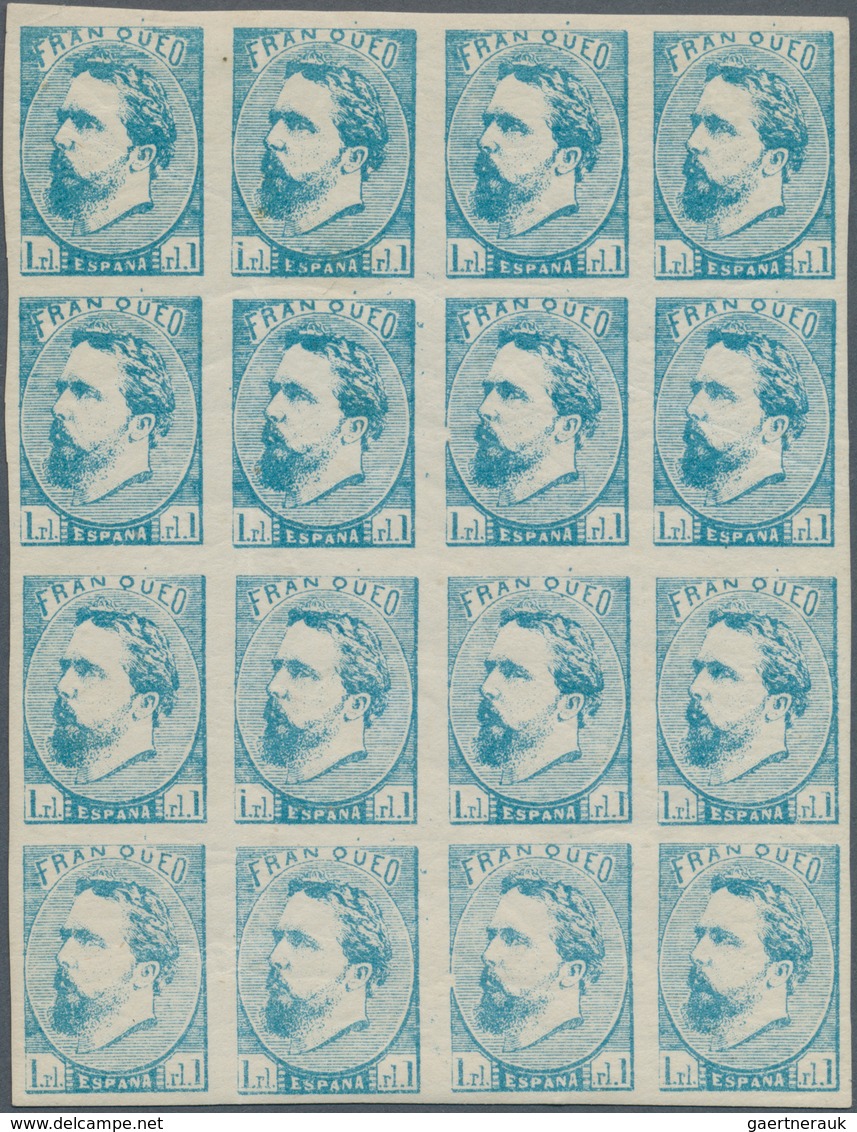 01655 Spanien: 1873, Carlist Posts 1 Real Pale Blue, First Printing Without Tilde, Block Of 16 (4x4), Larg - Used Stamps