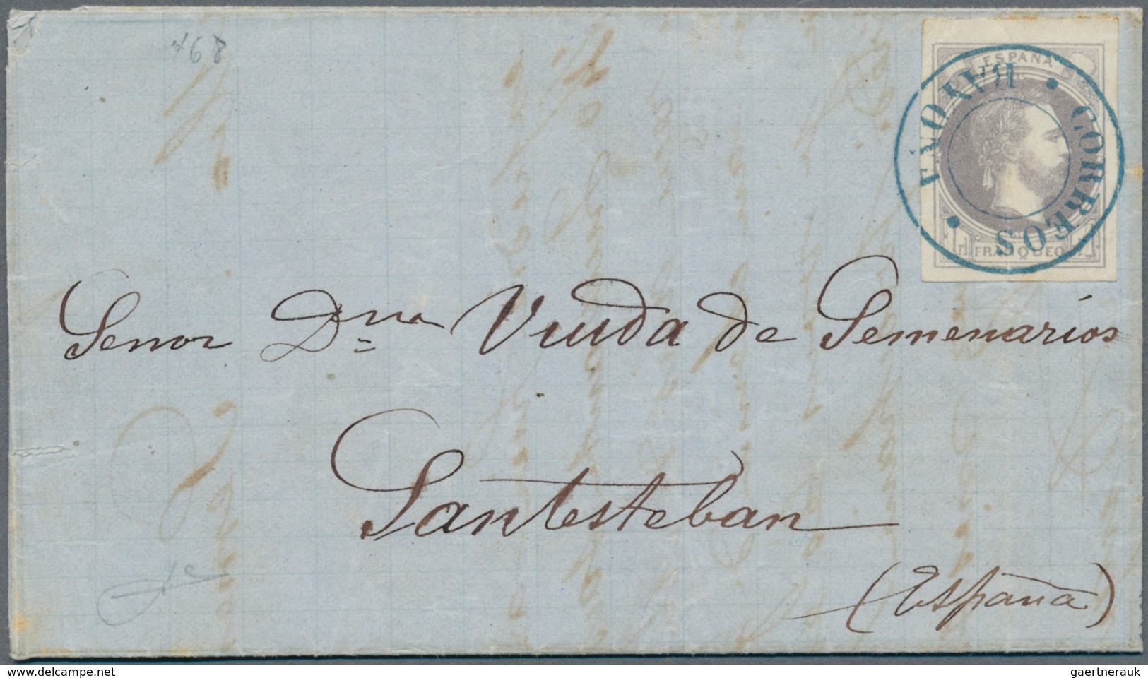 01658 Spanien: 1874, Carlist Posts 1 Real Violet Tied Blue "CORREOS BAYONA" On Entire Folded Letter With S - Gebraucht