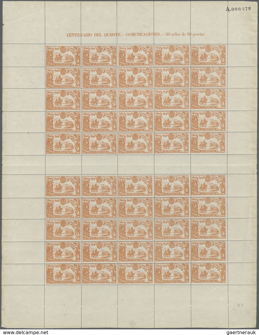 01664 Spanien: 1905, 300th Anniversary Of Publishing "Don Quijote", 10pts. Orange, Complete Gutter Sheet O - Used Stamps