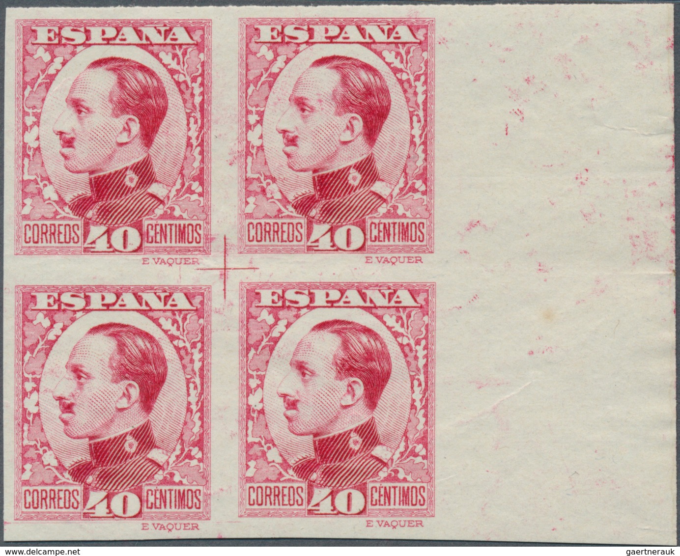 01669 Spanien: 1931, Definitives "Alfons XIII", 40c. Carmine, Colour Variety, Imperforate Right Marginal B - Used Stamps