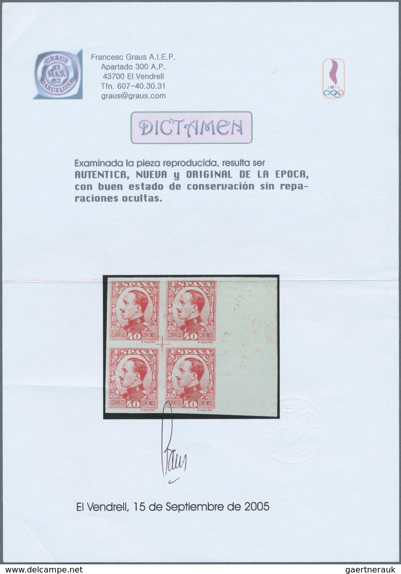 01669 Spanien: 1931, Definitives "Alfons XIII", 40c. Carmine, Colour Variety, Imperforate Right Marginal B - Gebruikt