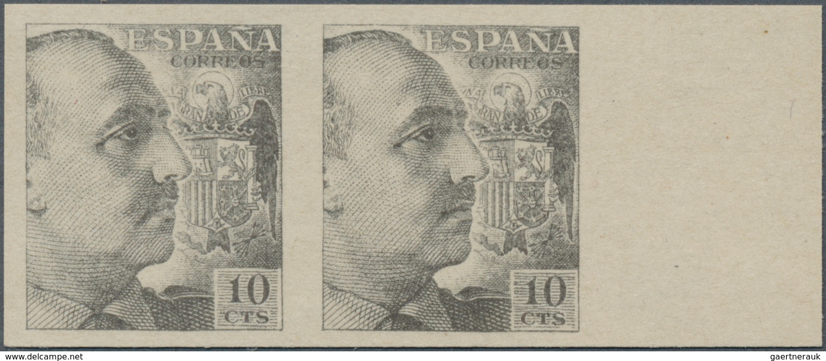 01676 Spanien: 1939, Definitives "General Franco", 10c. Grey-black, Colour Variety, Imperforate Right Marg - Gebruikt