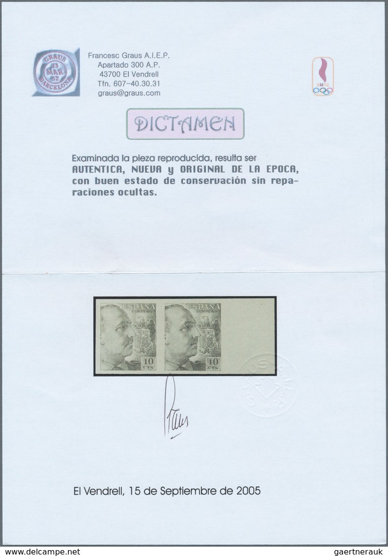 01676 Spanien: 1939, Definitives "General Franco", 10c. Grey-black, Colour Variety, Imperforate Right Marg - Gebruikt