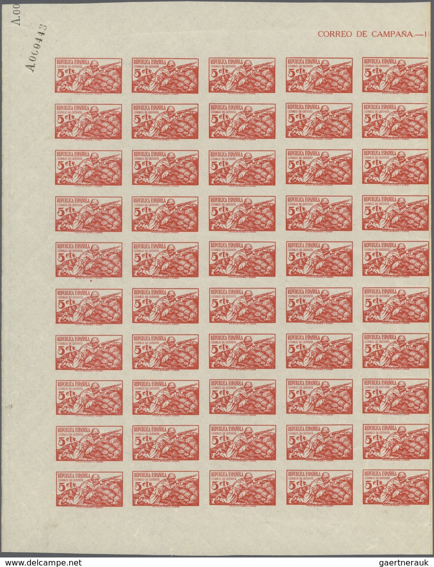 01677 Spanien: 1939, Field Post (not Issued), 5c. To 1.25pts. IMPERFORATE, Complete Set Of Ten Values In U - Gebraucht