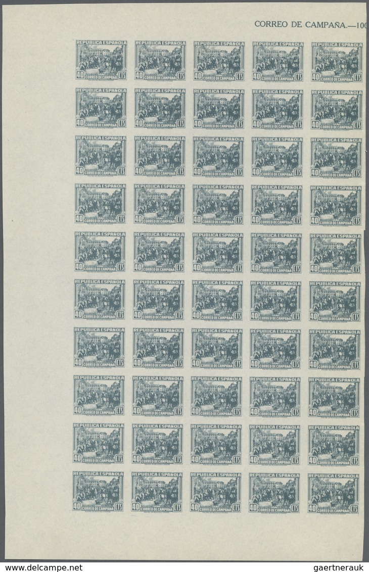 01677 Spanien: 1939, Field Post (not Issued), 5c. To 1.25pts. IMPERFORATE, Complete Set Of Ten Values In U - Gebruikt