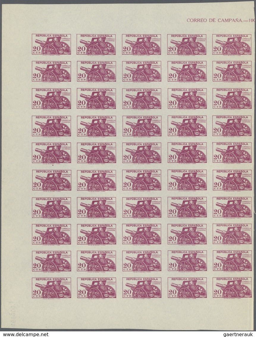 01677 Spanien: 1939, Field Post (not issued), 5c. to 1.25pts. IMPERFORATE, complete set of ten values in u