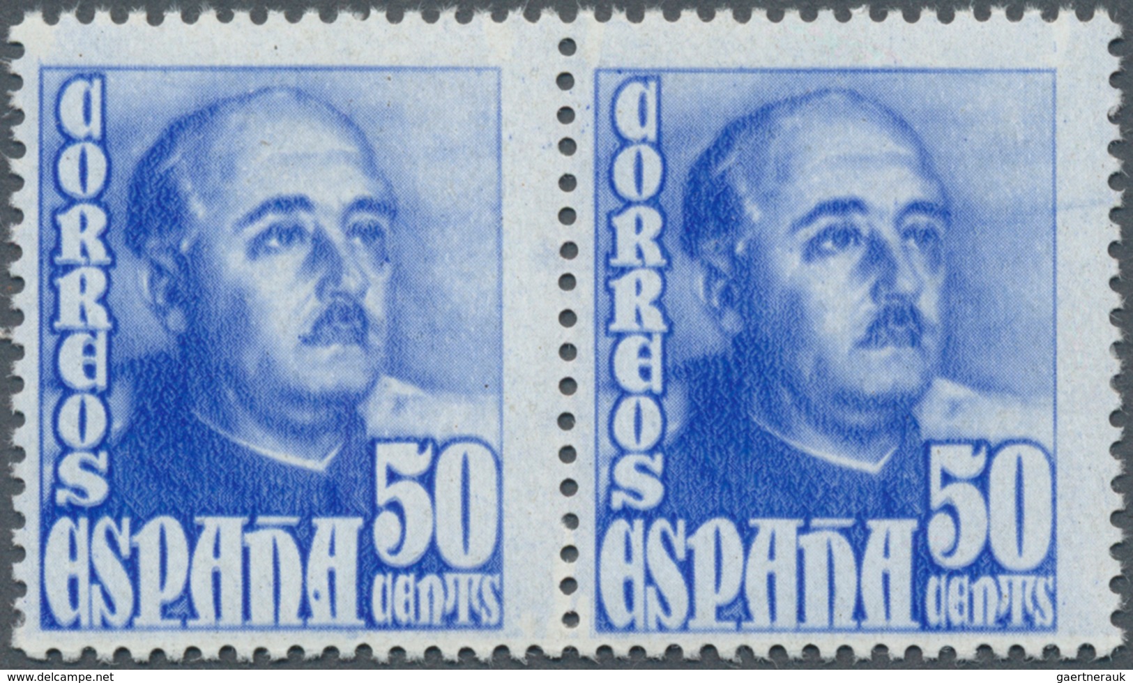 01681 Spanien: 1948, Definitives "General Franco", 50c. Bright Blue, Colour Variety, Horiz. Pair, Unmounte - Used Stamps