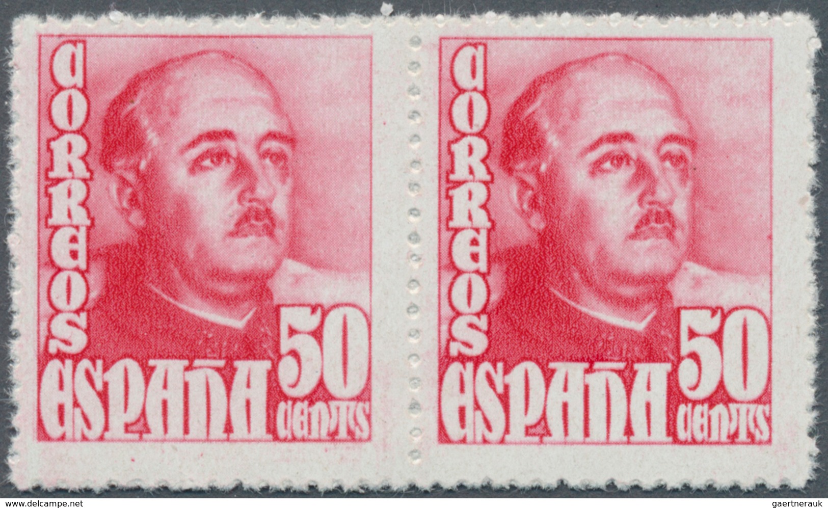 01682 Spanien: 1948, Definitives "General Franco", 50c. Rose-carmine, Colour Variety, Horiz. Pair, Unmount - Oblitérés