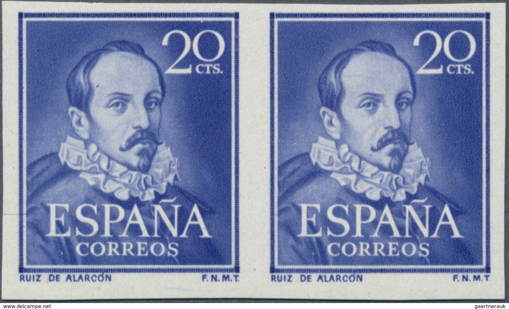 01684 Spanien: 1950, 20c. Mendoza, IMPERFORATE Horiz. Pair, Unmounted Mint, Certificate Graus. Edifil 1074 - Used Stamps