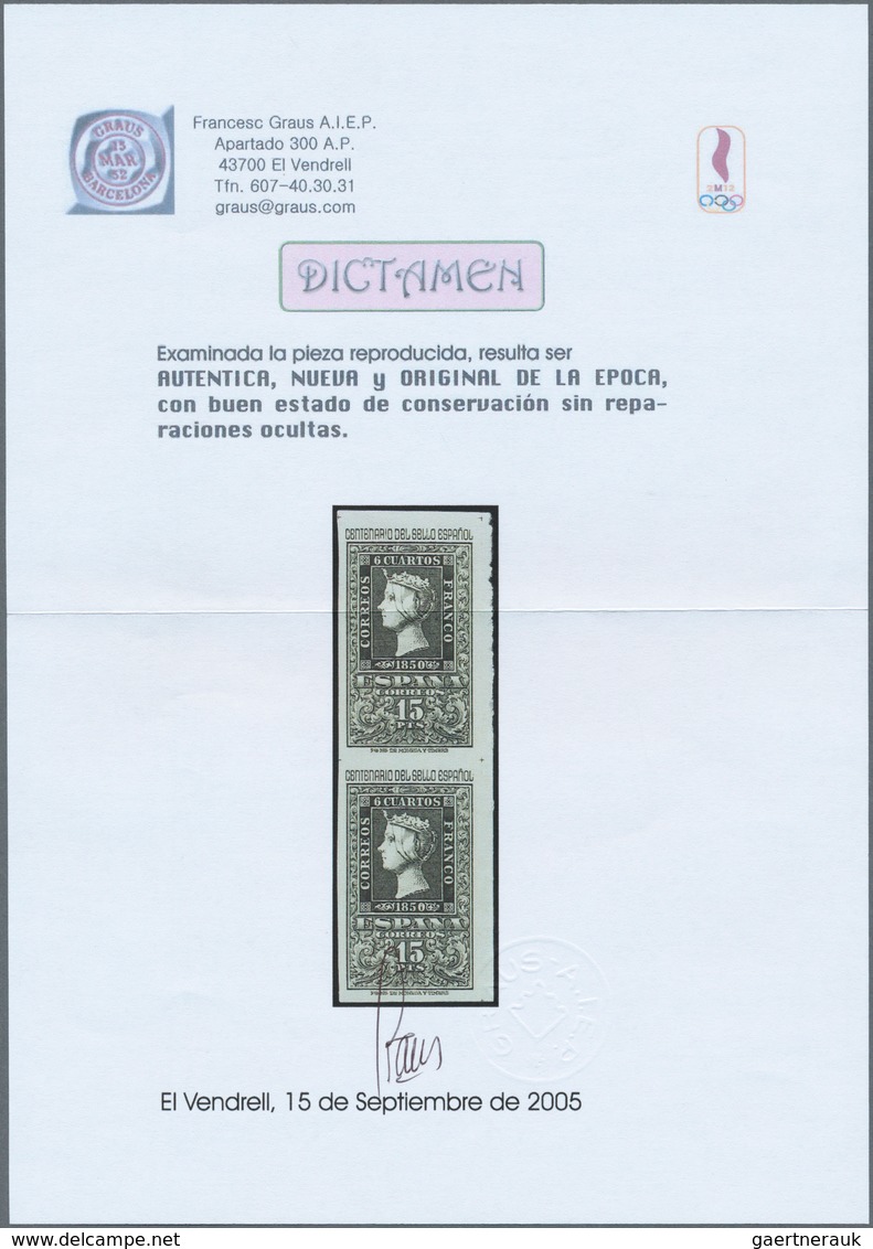 01687 Spanien: 1950, Centenary Of Spanish Stamps, 15pts. Olive-grey, Colour Variety, Imperforate Vertical - Used Stamps