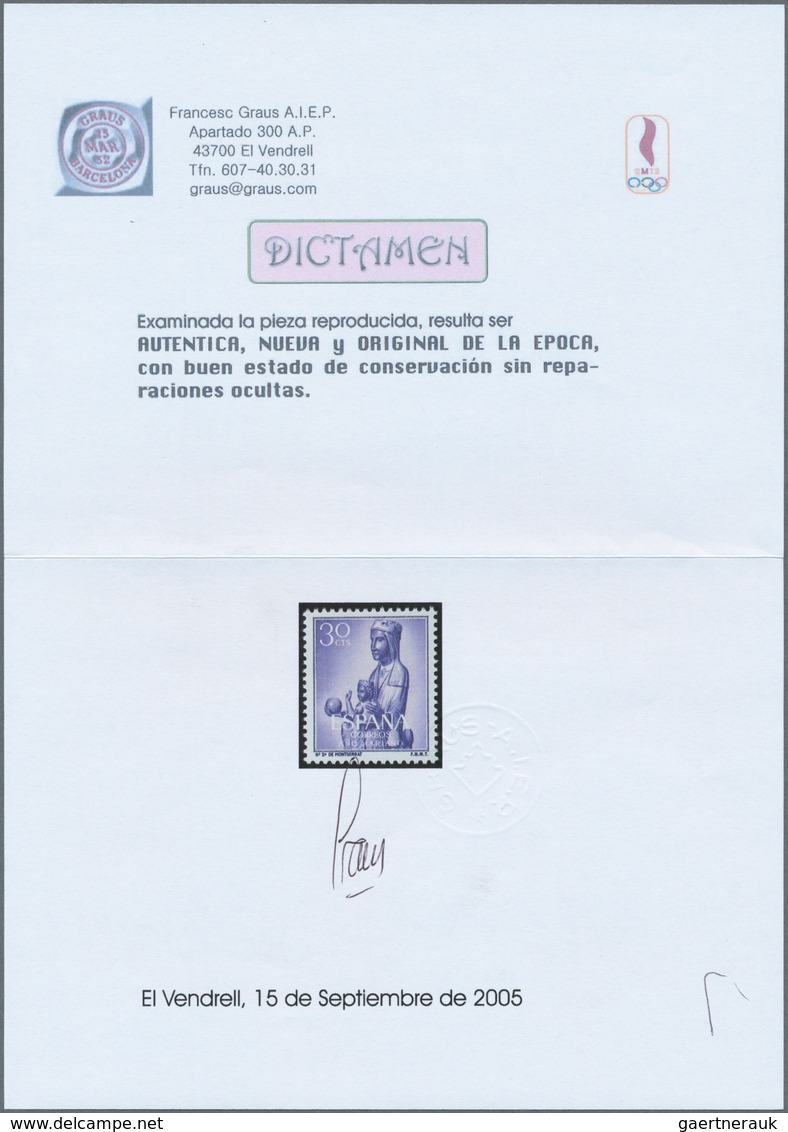 01693 Spanien: 1954, Marian Year, 30c. Violet, Colour Variety, Unmounted Mint, Certificate Graus. Edifil 1 - Oblitérés