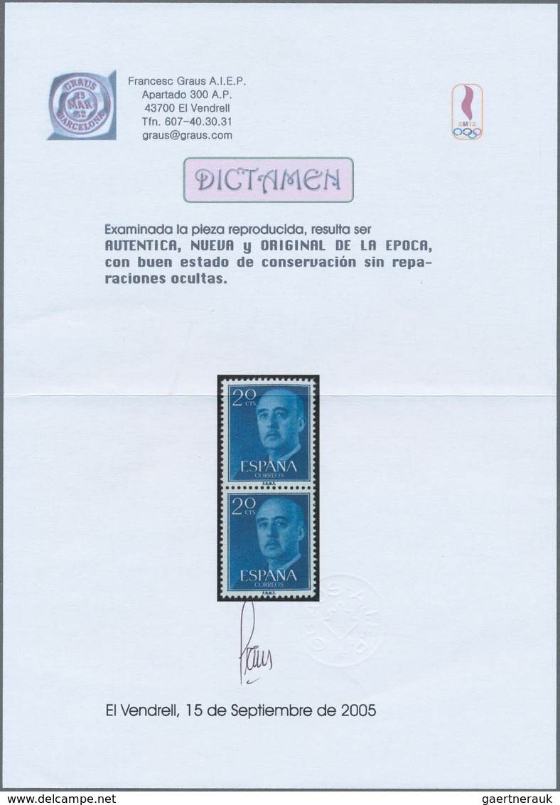 01694 Spanien: 1955, Definitives "General Franco", 20c. Blue, 1pts. Blue And 5pts. Olive-green, Three Colo - Gebraucht