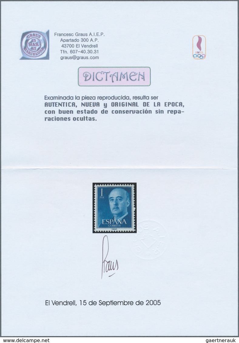 01694 Spanien: 1955, Definitives "General Franco", 20c. Blue, 1pts. Blue And 5pts. Olive-green, Three Colo - Gebraucht