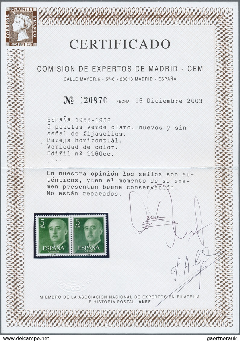 01695 Spanien: 1955, Definitives "General Franco", 20c. Blue, 1pts. Blue And 5pts. Olive-green, Three Colo - Oblitérés