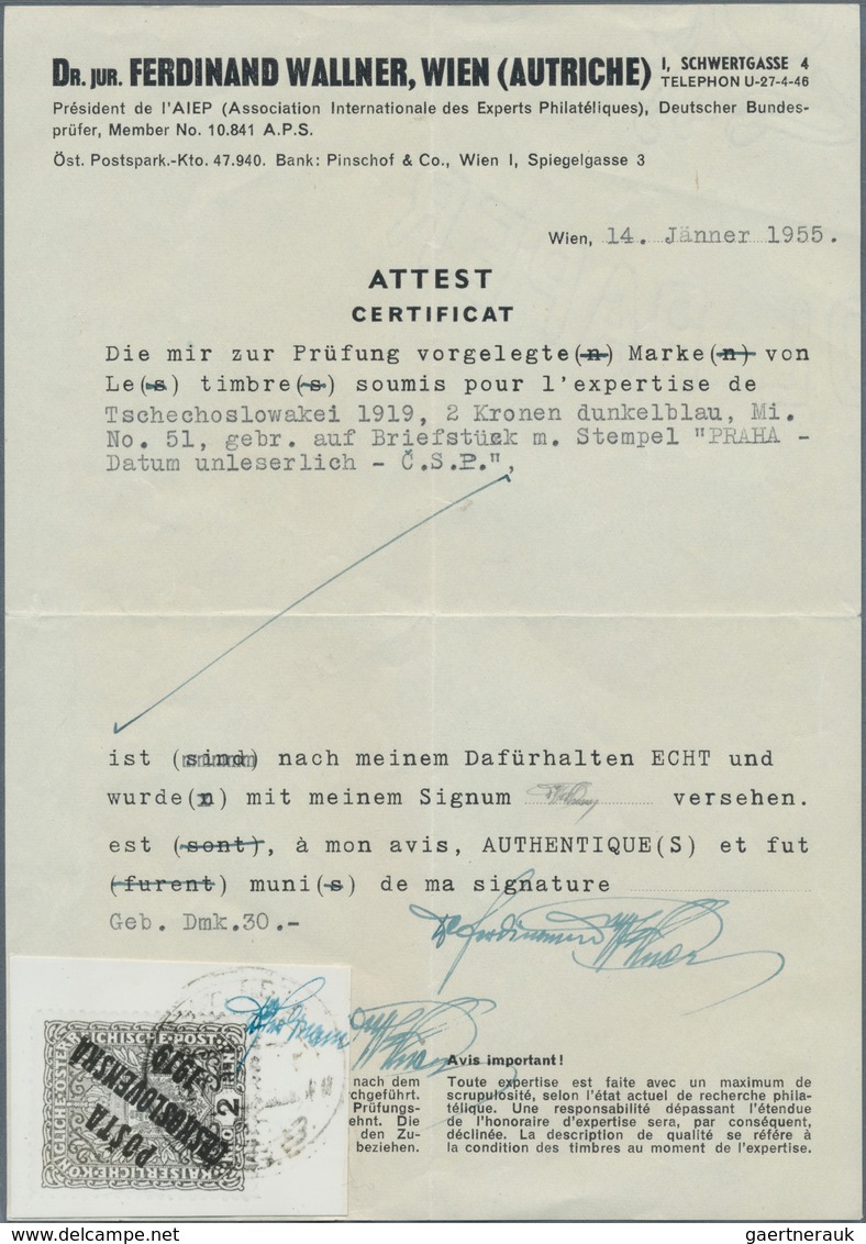 01713 Tschechoslowakei: 1919, "Kronenwerte In Bildgröße" 2 Kr. Violettultramarin, Perfekt Zentriert Auf We - Brieven En Documenten