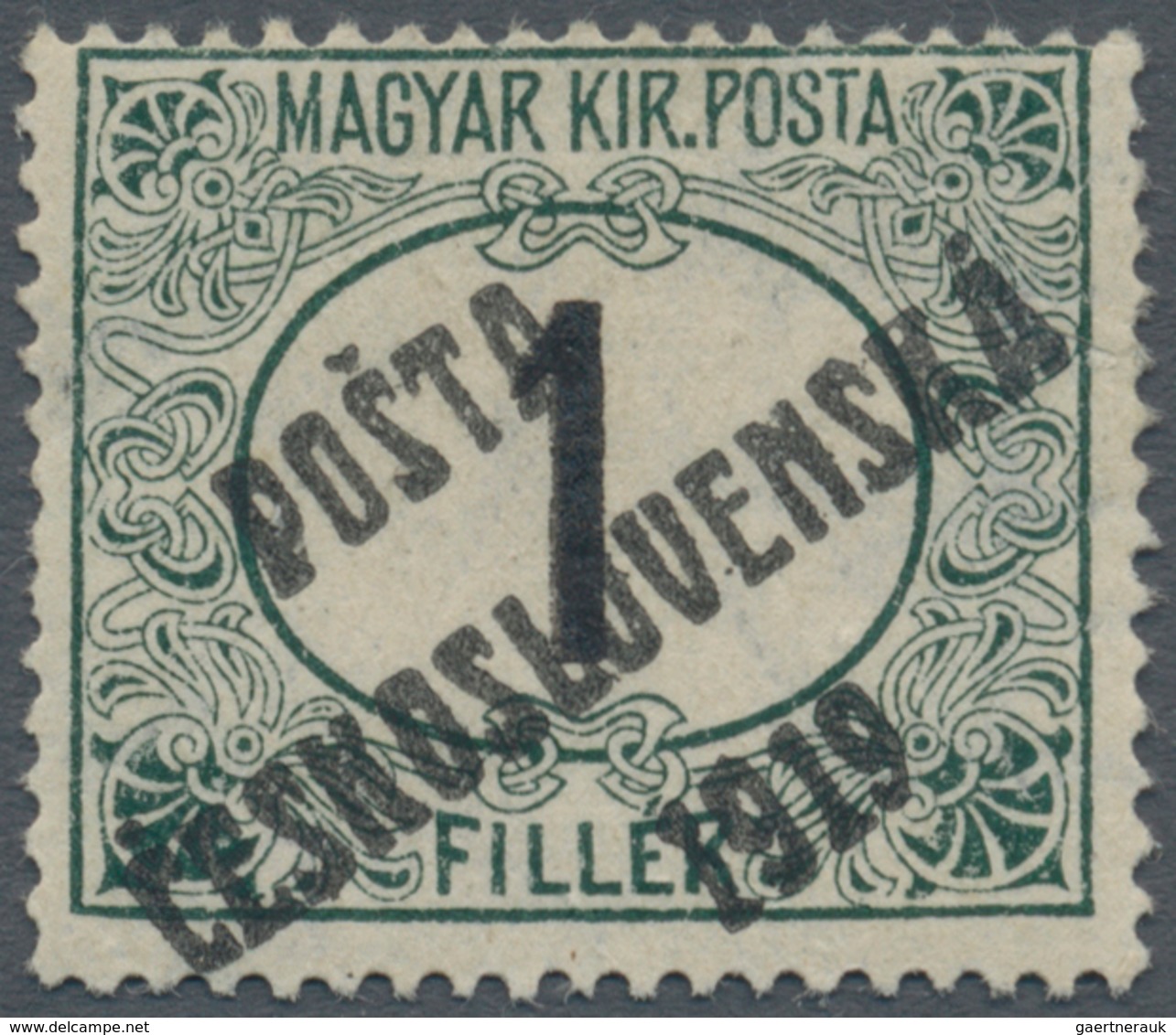 01717 Tschechoslowakei: 1919, "Posta Ceskoslovensko" Overprints, 1f. Green/black With Rare Watermark "Py", - Lettres & Documents