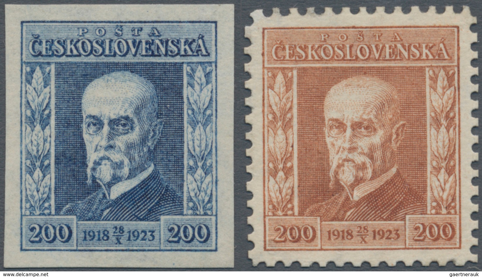 01721 Tschechoslowakei: 1923, 5th Anniversary Of Republic 200h.+200h. "Masaryk", Two Proofs In Issued Desi - Covers & Documents